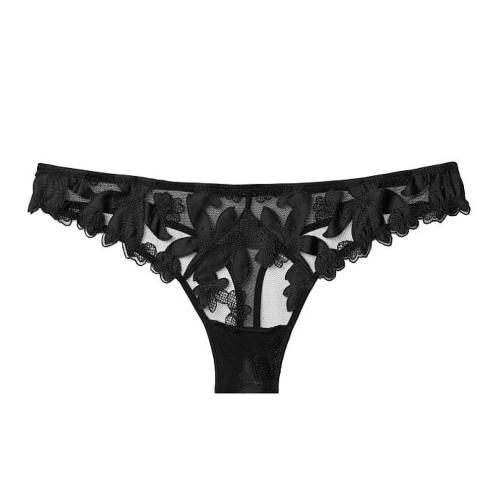 VICTORIA’S Secret VERY SEXY Black Floral Embroidered Thong Panty